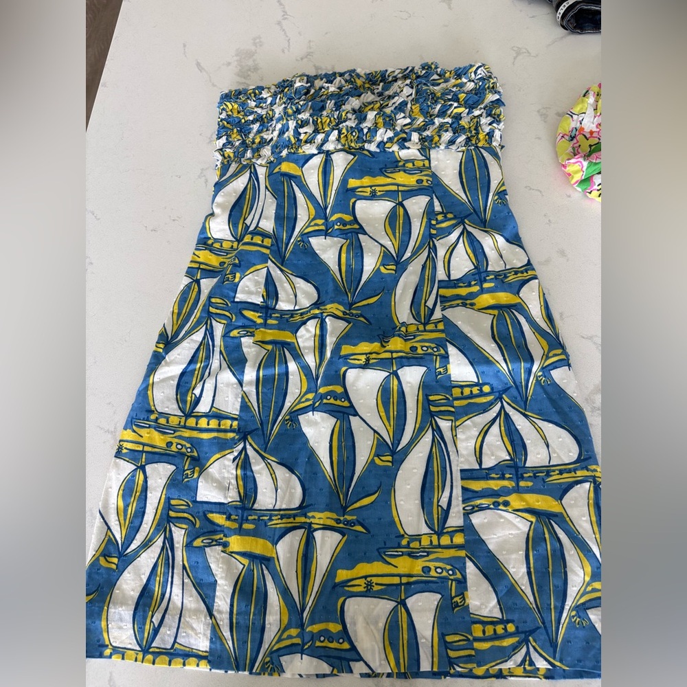Lilly Pulitzer Blue and Yellow Sailboat Print Dress Size 2 with alterations